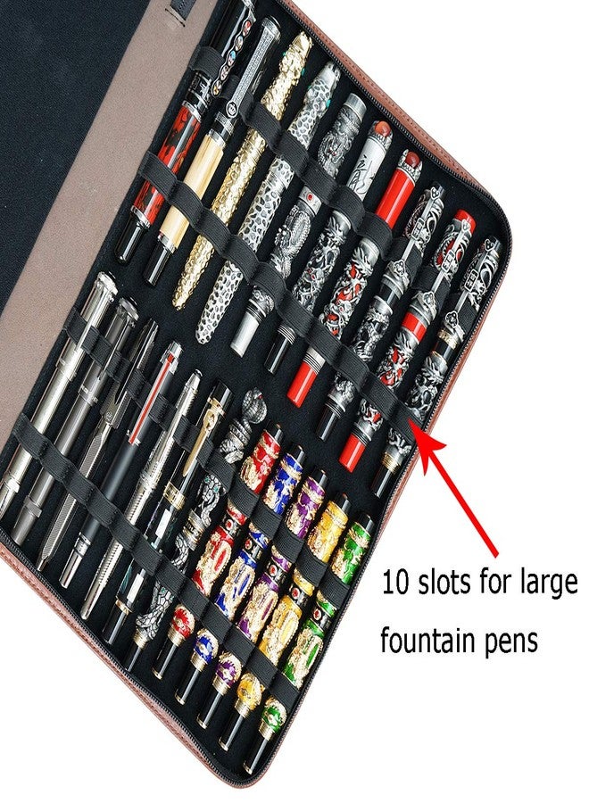erofa Real Leather Pen Case for Fountain Pen/Rollerball Pen, Genuine Cowhide Holder Pouch Bag for 46 Pens, Fit in Various Size Large Capacity Office Business Gift - Brown - Image 5