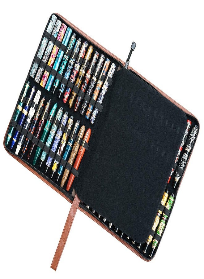 erofa Real Leather Pen Case for Fountain Pen/Rollerball Pen, Genuine Cowhide Holder Pouch Bag for 46 Pens, Fit in Various Size Large Capacity Office Business Gift - Brown - Image 3