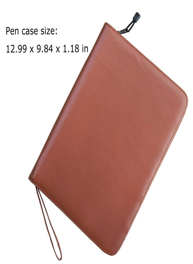 erofa Real Leather Pen Case for Fountain Pen/Rollerball Pen, Genuine Cowhide Holder Pouch Bag for 46 Pens, Fit in Various Size Large Capacity Office Business Gift - Brown - Image 4