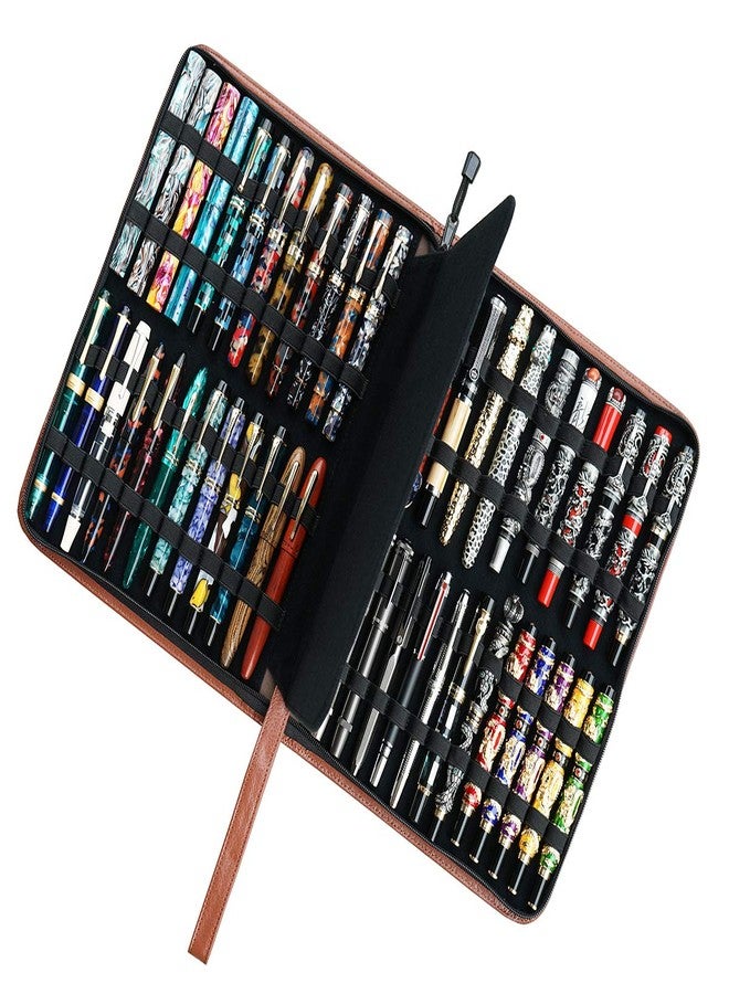 erofa Real Leather Pen Case for Fountain Pen/Rollerball Pen, Genuine Cowhide Holder Pouch Bag for 46 Pens, Fit in Various Size Large Capacity Office Business Gift - Brown - Image 1