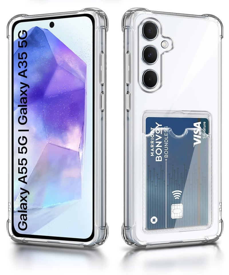 WOW IMAGINE Transparent Back Cover Case for Samsung Galaxy A55 5G | Galaxy A35 5G | Flexible Built-in Slim Card Pockets Wallet | 360° Camera Protection TPU | Soft Silicone Mobile Cover - Transparent - Image 2