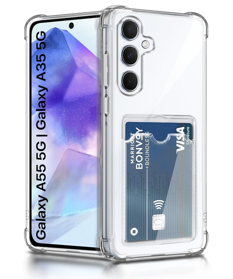 WOW IMAGINE Transparent Back Cover Case for Samsung Galaxy A55 5G | Galaxy A35 5G | Flexible Built-in Slim Card Pockets Wallet | 360° Camera Protection TPU | Soft Silicone Mobile Cover - Transparent - Image 1