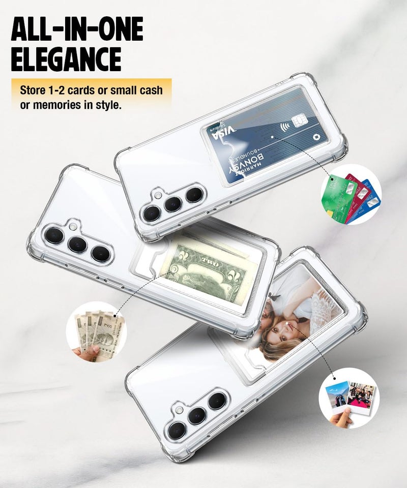 WOW IMAGINE Transparent Back Cover Case for Samsung Galaxy A55 5G | Galaxy A35 5G | Flexible Built-in Slim Card Pockets Wallet | 360° Camera Protection TPU | Soft Silicone Mobile Cover - Transparent - Image 4