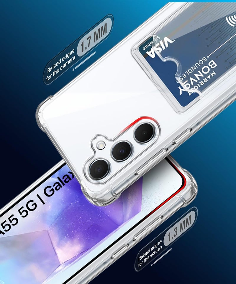 WOW IMAGINE Transparent Back Cover Case for Samsung Galaxy A55 5G | Galaxy A35 5G | Flexible Built-in Slim Card Pockets Wallet | 360° Camera Protection TPU | Soft Silicone Mobile Cover - Transparent - Image 5