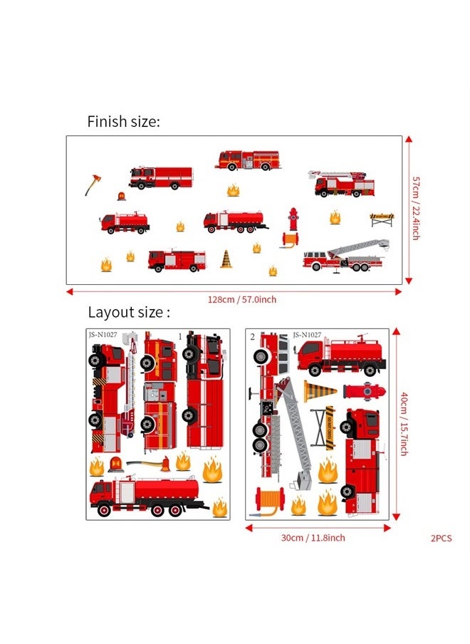 Decalsweet - Red Fire Trucks Wall Decals Transportation Vehicle Wall Stickers for Boys Bedroom Kids Room Playroom Decor - Image 1