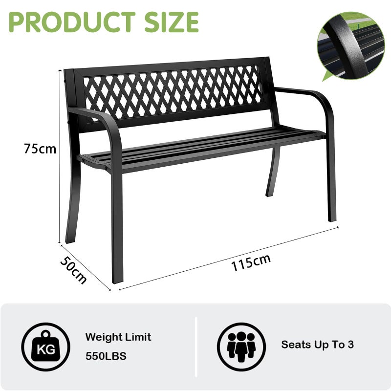 LIODUX 119x50x75CM Garden Bench, Patio Garden Entryway Metal Bench, Heavy Duty Patio Park Chair with Comfortable Backrest, Loveseat Front Porch Backyard Lawn Furniture for Outside - Image 2