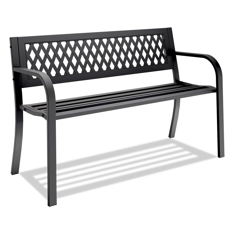 LIODUX 119x50x75CM Garden Bench, Patio Garden Entryway Metal Bench, Heavy Duty Patio Park Chair with Comfortable Backrest, Loveseat Front Porch Backyard Lawn Furniture for Outside - Image 1