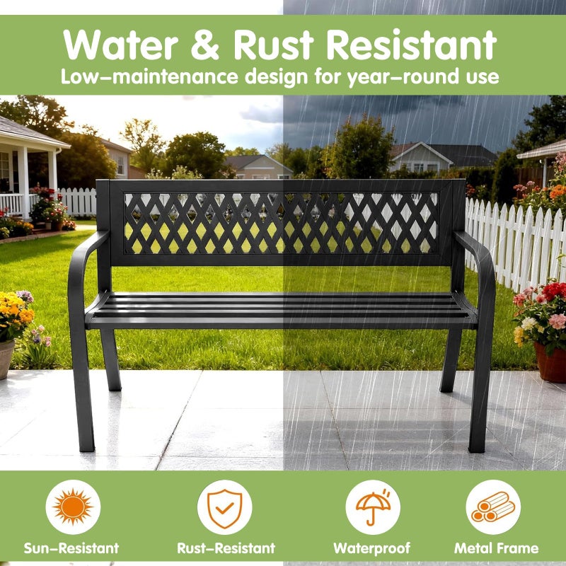 LIODUX 119x50x75CM Garden Bench, Patio Garden Entryway Metal Bench, Heavy Duty Patio Park Chair with Comfortable Backrest, Loveseat Front Porch Backyard Lawn Furniture for Outside - Image 3