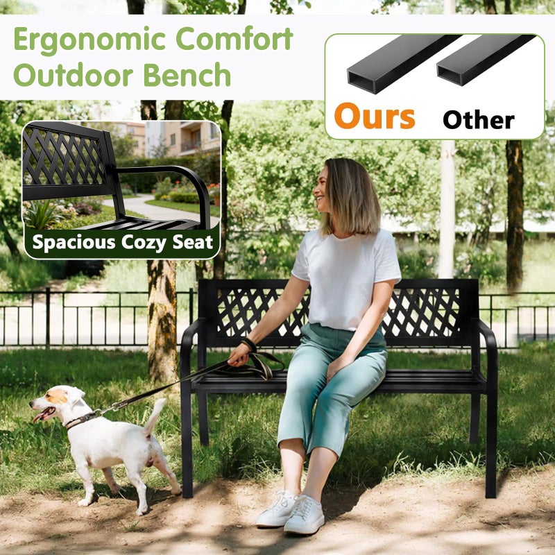 LIODUX 119x50x75CM Garden Bench, Patio Garden Entryway Metal Bench, Heavy Duty Patio Park Chair with Comfortable Backrest, Loveseat Front Porch Backyard Lawn Furniture for Outside - Image 4