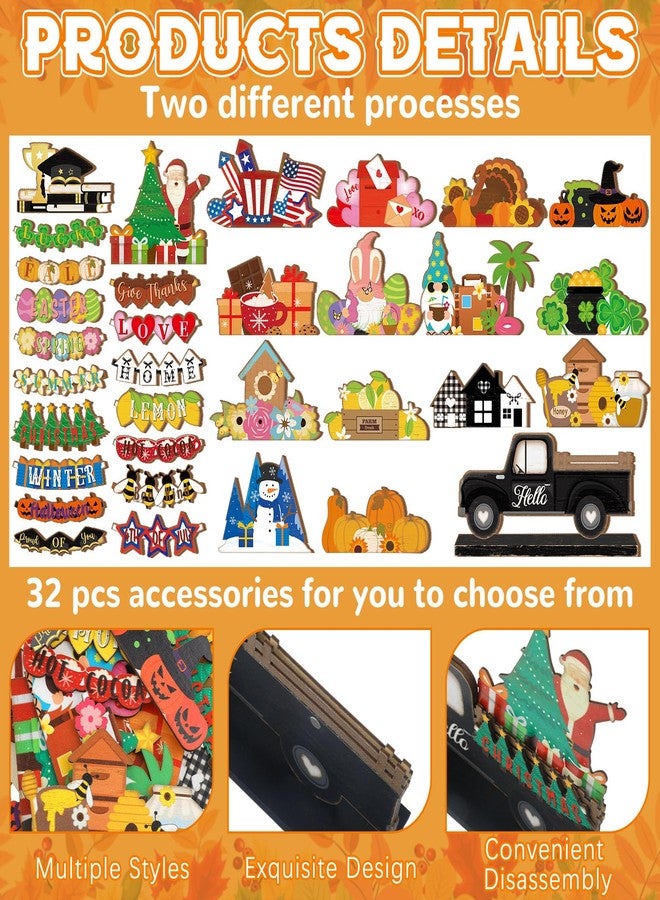 Anglechic 34 Pcs Valentines Day Interchangeable Truck Seasonal Sign Holiday Tier Tray Decor Set Farmhouse Rustic Wooden Welcome Ornaments Home Gifts - Image 3