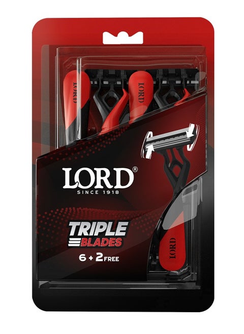 LORD Triple Blades Disposable Razors, 6+2 free "Red" - Premium Pack