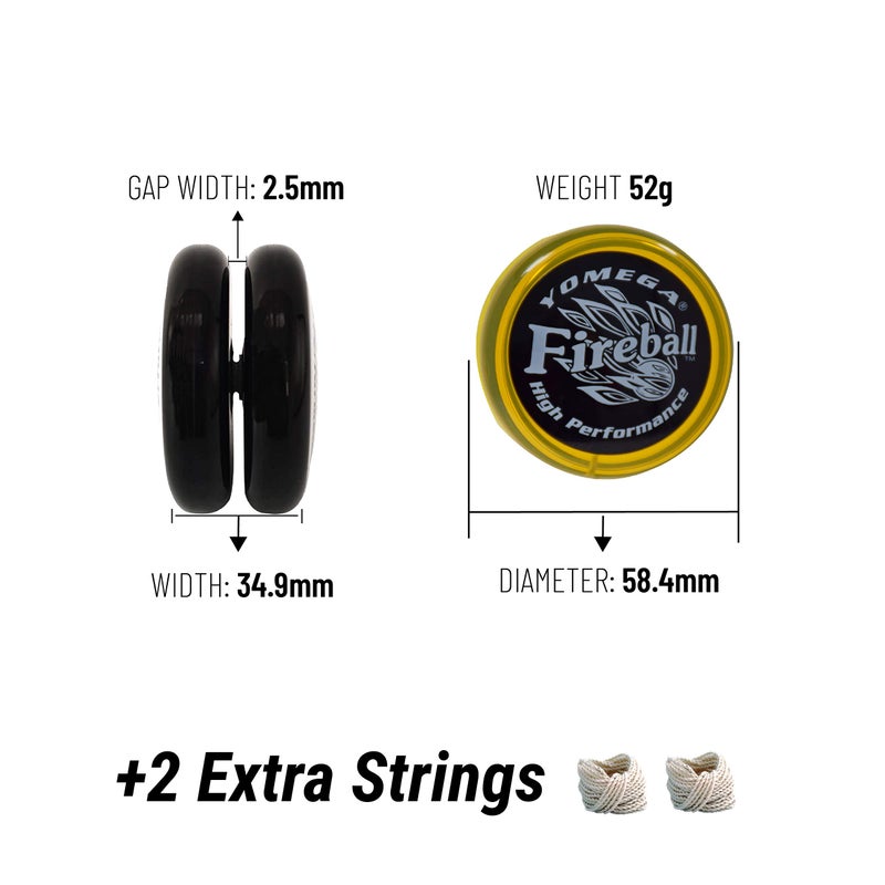 Yomega Fireball YoYo -HIGH Performance Responsive Transaxle Yoyo, Great for String Tricks for Advance Players to Perform Like Pros + Extra 2 yo yo Strings & 3 Month Warranty (Yellow and Black)