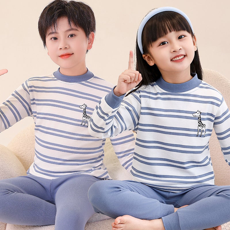 Children'S Round Neck Autumn Clothes And Pants Pajamas Suit Children'S Inner Wear Korean Base Shirt Middle Collar Home Clothes - Image 1