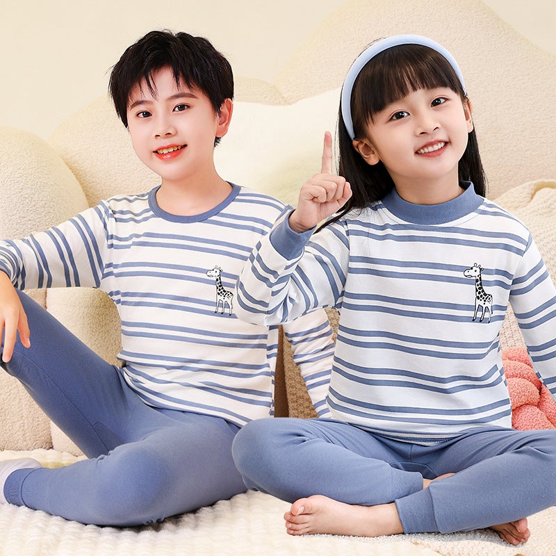 Children'S Round Neck Autumn Clothes And Pants Pajamas Suit Children'S Inner Wear Korean Base Shirt Middle Collar Home Clothes - Image 5