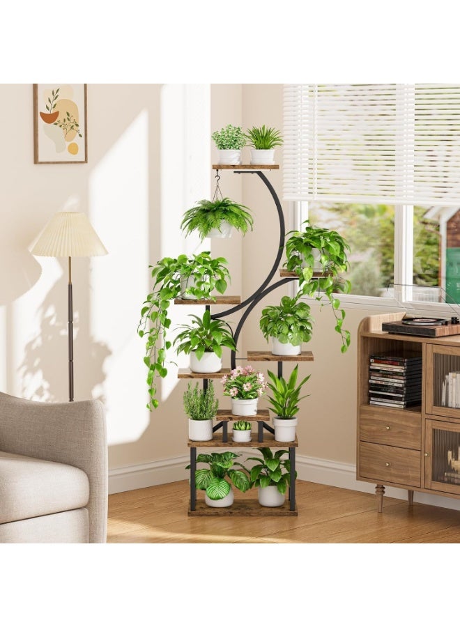 CityRiya-Long حامل نباتات داخلي مع أضواء نمو، رف نباتات داخلي على شكل S بثماني طبقات، حامل نباتات بطول 62 بوصة لعدة نباتات داخلية، رف معدني لحامل الزهور للاستخدام في المنزل/الفناء/غرفة المعيشة - Image 1