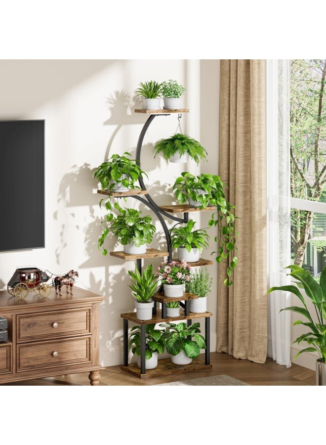 CityRiya-Long حامل نباتات داخلي مع أضواء نمو، رف نباتات داخلي على شكل S بثماني طبقات، حامل نباتات بطول 62 بوصة لعدة نباتات داخلية، رف معدني لحامل الزهور للاستخدام في المنزل/الفناء/غرفة المعيشة - Image 3
