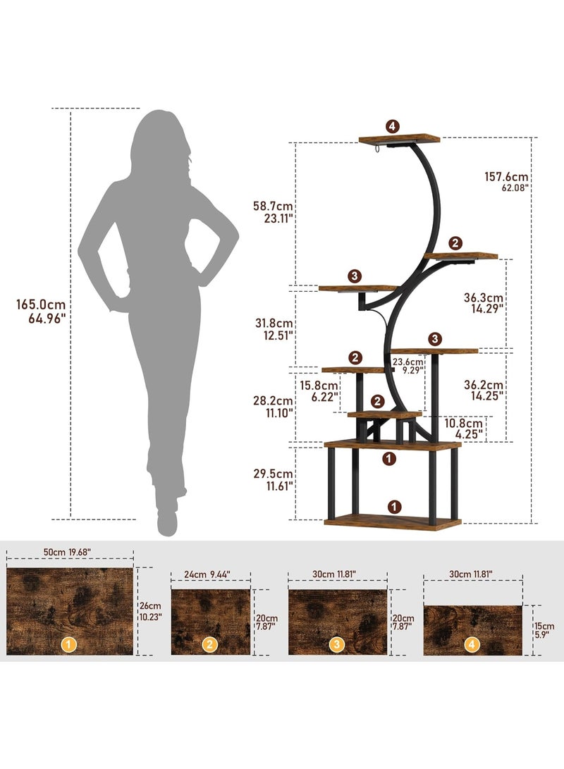 CityRiya-Long حامل نباتات داخلي مع أضواء نمو، رف نباتات داخلي على شكل S بثماني طبقات، حامل نباتات بطول 62 بوصة لعدة نباتات داخلية، رف معدني لحامل الزهور للاستخدام في المنزل/الفناء/غرفة المعيشة - Image 2