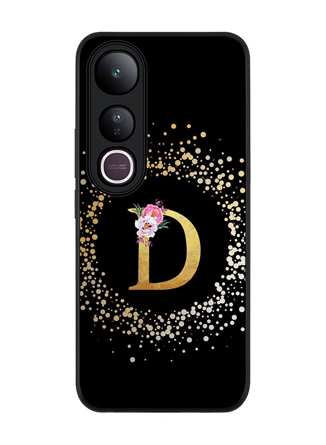 Stylizedd For vivo V50 Lite Case,Slim fit Camera Protection, Shockproof Thin Phone cover  - Custom Monogram Floral - D ( Black )