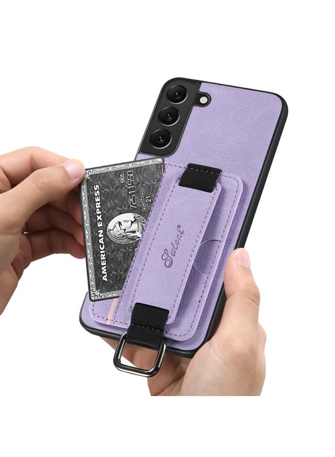 Suteni Case For Samsung Galaxy S22+ 5G H13 Litchi Leather Wrist Strap Wallet Back Phone Case - Image 4