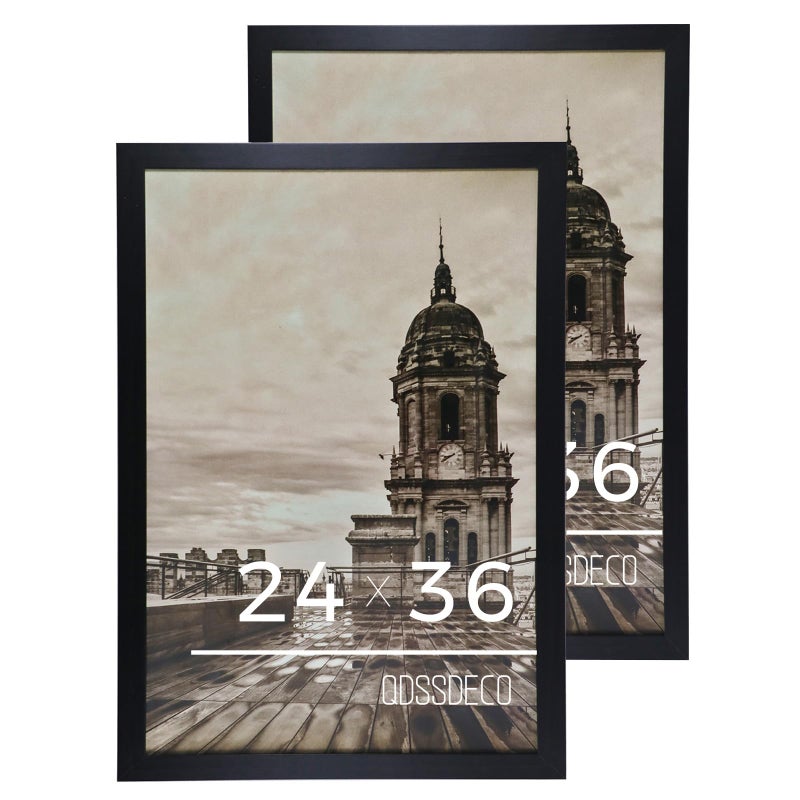 QDSSDECO 24x36 Poster Frame Black Wood Frame with Plexiglass Horizontal and Vertical Formats Hanging on the Wall Display Picture Set of 2