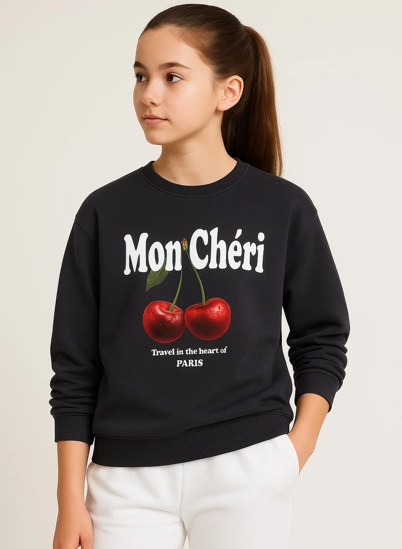 victor and jane Mon Chéri Cherry Print Sweatshirt – 100% Cotton Fleece | Puff Print |