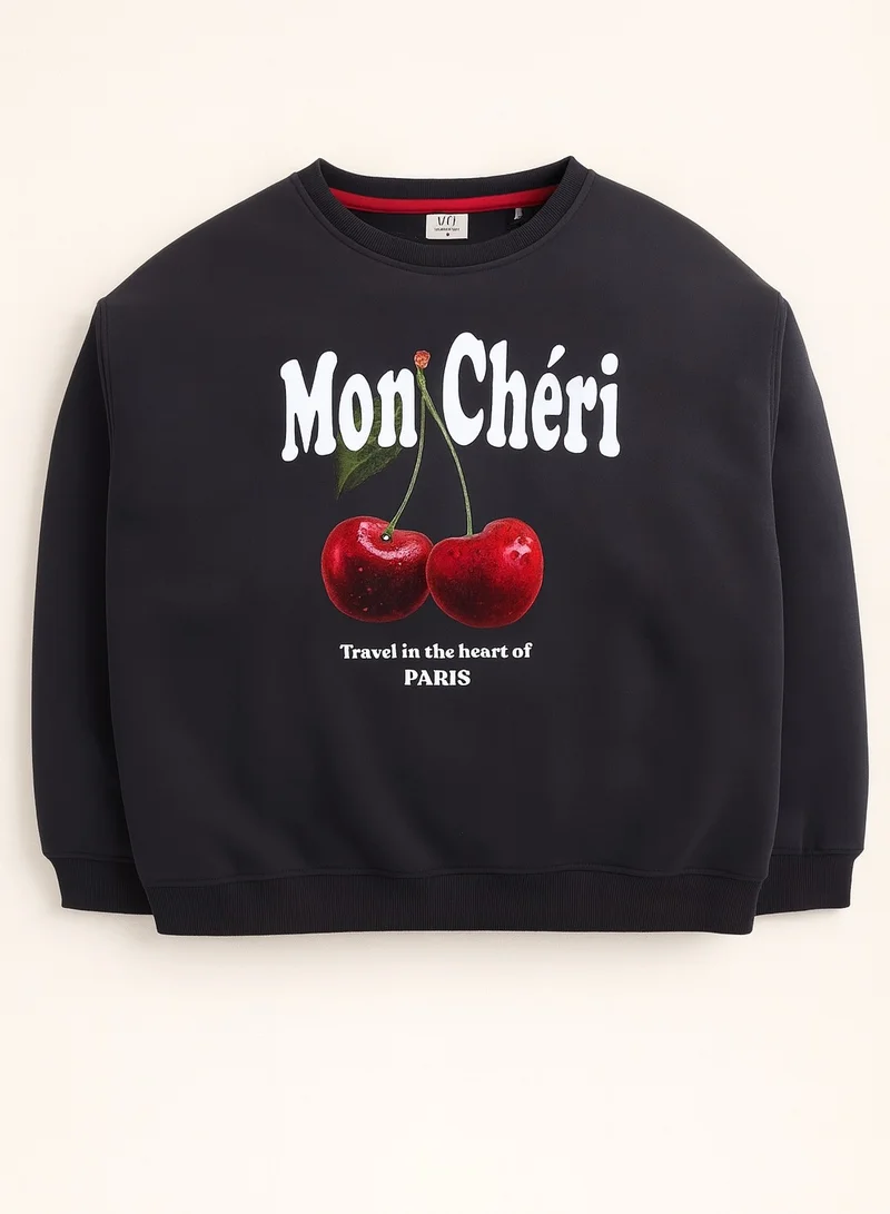 victor and jane Mon Chéri Cherry Print Sweatshirt – 100% Cotton Fleece | Puff Print |