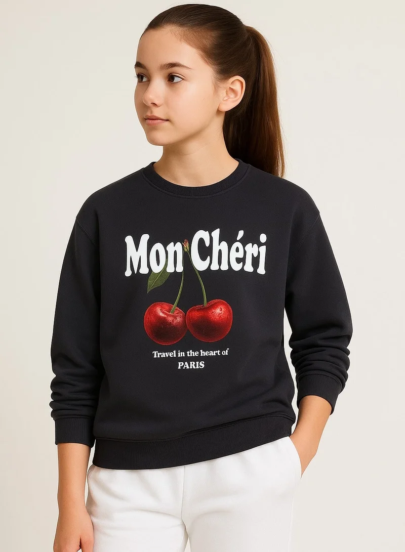 victor and jane Mon Chéri Cherry Print Sweatshirt – 100% Cotton Fleece | Puff Print |