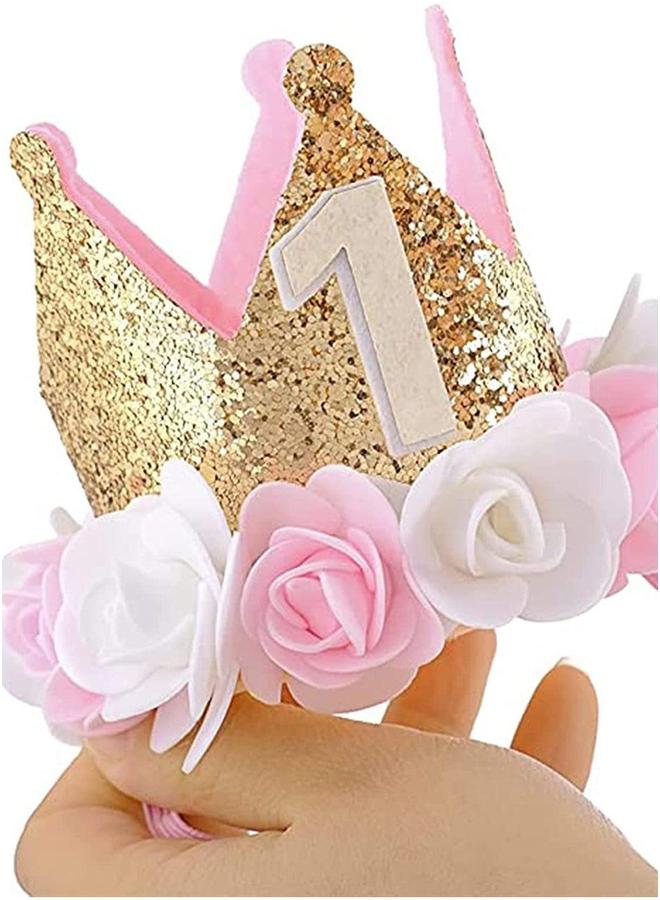Baby Girl 1 Birthday Crown for Baby, Hat Decorations First Gifts Rose Gold Pink Party One Year Old Princess Handmade Cap Girls Boys - Image 5