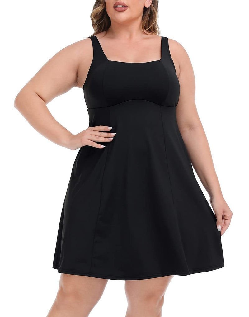 HDE Womens Plus Size Tennis Athletic Workout Dress with Built-in Shorts & Bra Black - 16 - Image 4