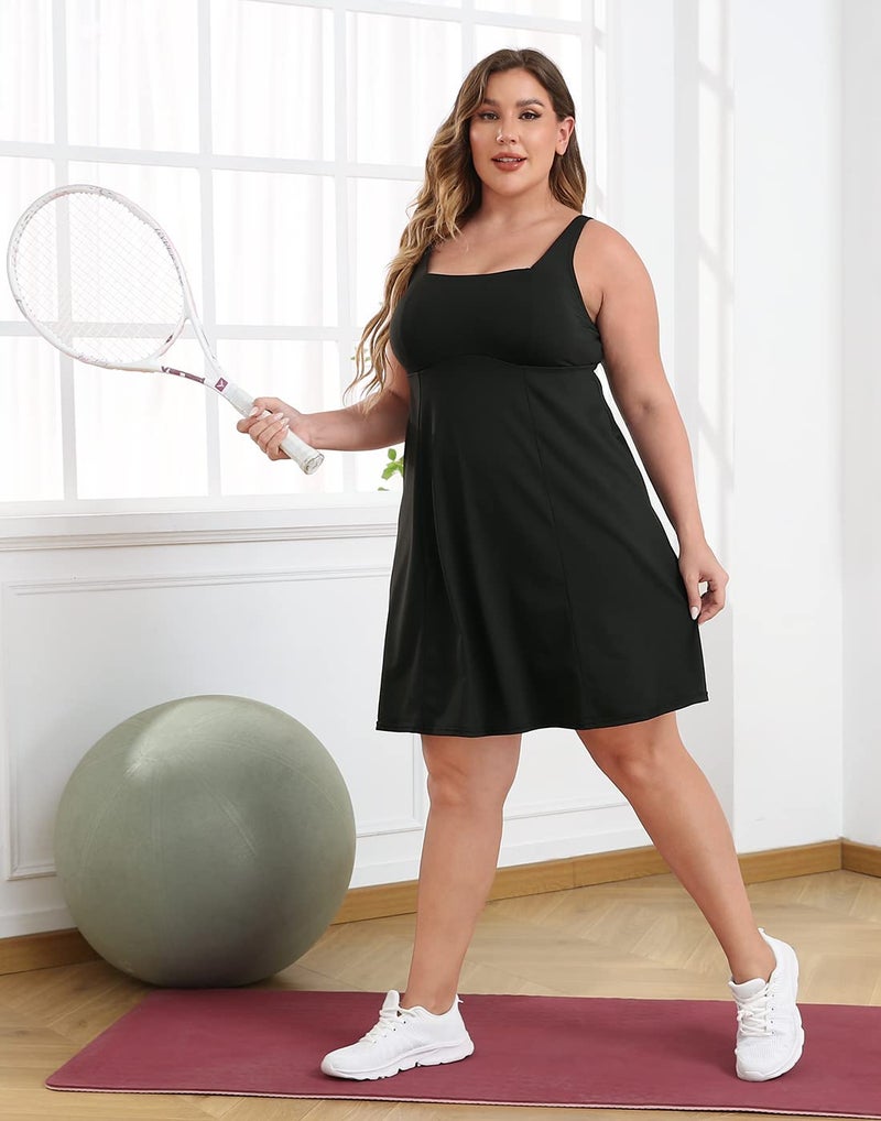 HDE Womens Plus Size Tennis Athletic Workout Dress with Built-in Shorts & Bra Black - 16 - Image 2