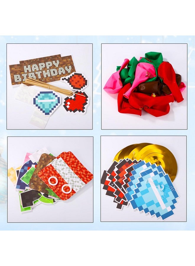 SAVITA Birthday Decorations, Miner Happy Birthday Banner Balloons Hanging Swirl Cupcake & Cake Toppers & Bunting for Kids Boys Game Themed Party Celebration Supplies - Image 4