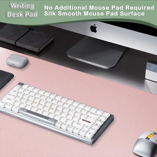 Boutilon Leather Desk Pad Protector,Non-Slip Mouse Pad,Laptop Desk Pad,Office Mouse Mat,Waterproof Leather Desk Blotter,Desk Writing Pad for Office and Home (M-Pink,30"x14") - Image 5