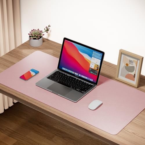 Boutilon Leather Desk Pad Protector,Non-Slip Mouse Pad,Laptop Desk Pad,Office Mouse Mat,Waterproof Leather Desk Blotter,Desk Writing Pad for Office and Home (M-Pink,30"x14") - Image 2