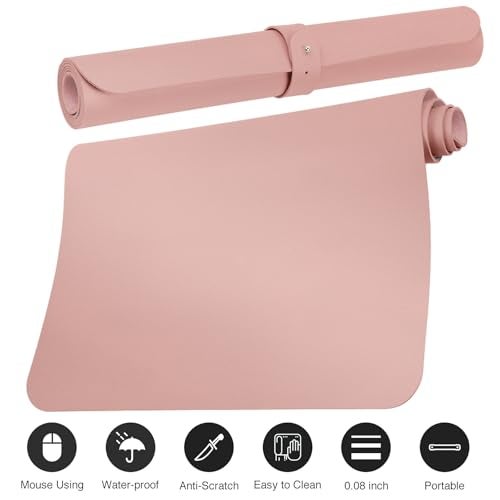 Boutilon Leather Desk Pad Protector,Non-Slip Mouse Pad,Laptop Desk Pad,Office Mouse Mat,Waterproof Leather Desk Blotter,Desk Writing Pad for Office and Home (M-Pink,30"x14") - Image 3