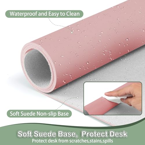 Boutilon Leather Desk Pad Protector,Non-Slip Mouse Pad,Laptop Desk Pad,Office Mouse Mat,Waterproof Leather Desk Blotter,Desk Writing Pad for Office and Home (M-Pink,30"x14") - Image 4