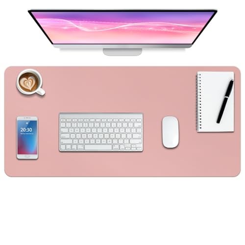Boutilon Leather Desk Pad Protector,Non-Slip Mouse Pad,Laptop Desk Pad,Office Mouse Mat,Waterproof Leather Desk Blotter,Desk Writing Pad for Office and Home (M-Pink,30"x14") - Image 1