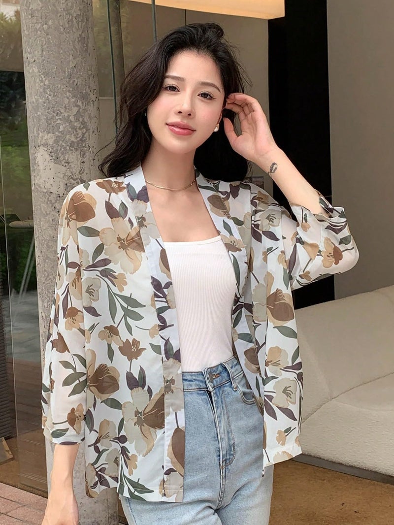 TOPLOT Women's Front Open Floral Printed Shrug Top Regular Fit (Shrug-5148-Yellow-XXL) - Image 2