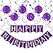 LITAUS Purple Birthday Decorations Kit 16Piece Set with PreStrung Happy Birthday Banner Honeycomb Balls Garland Swirls Purple Theme Party Supplies for Women Girls Kids Teens Adults - Image 3