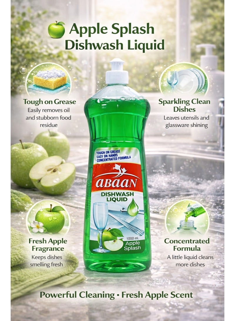 ABAAN Dish Wash Liquid Apple 1000 ml x 2, Dishwashing Liquid, Grease Remover, Kitchen Cleaner, Fresh Apple Fragrance, Pack of 2 - Image 1