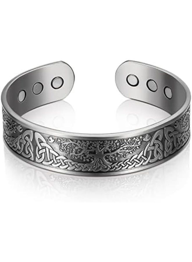 My Souq Magnetic silverTherapy Bracelet - Tree of Life Design - Adjustable Open Cuff Bangle for Men & Women - Image 1