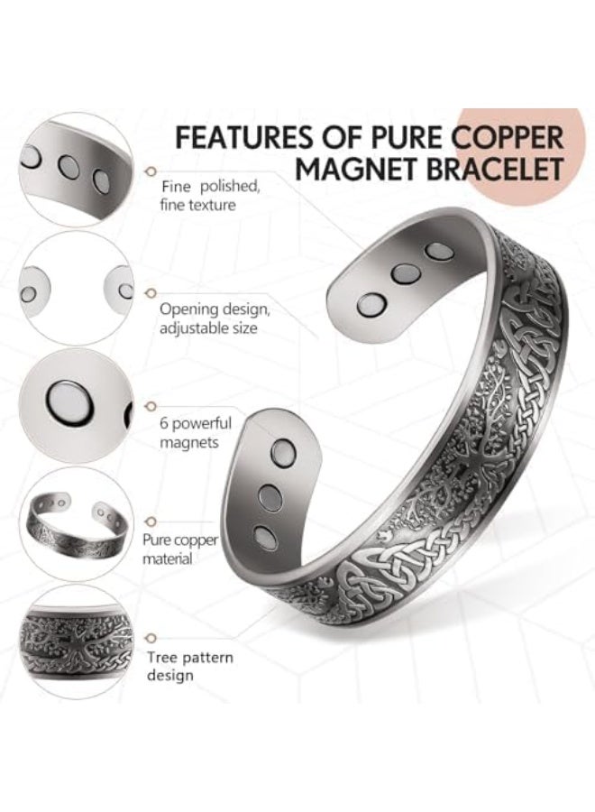 My Souq Magnetic silverTherapy Bracelet - Tree of Life Design - Adjustable Open Cuff Bangle for Men & Women - Image 3