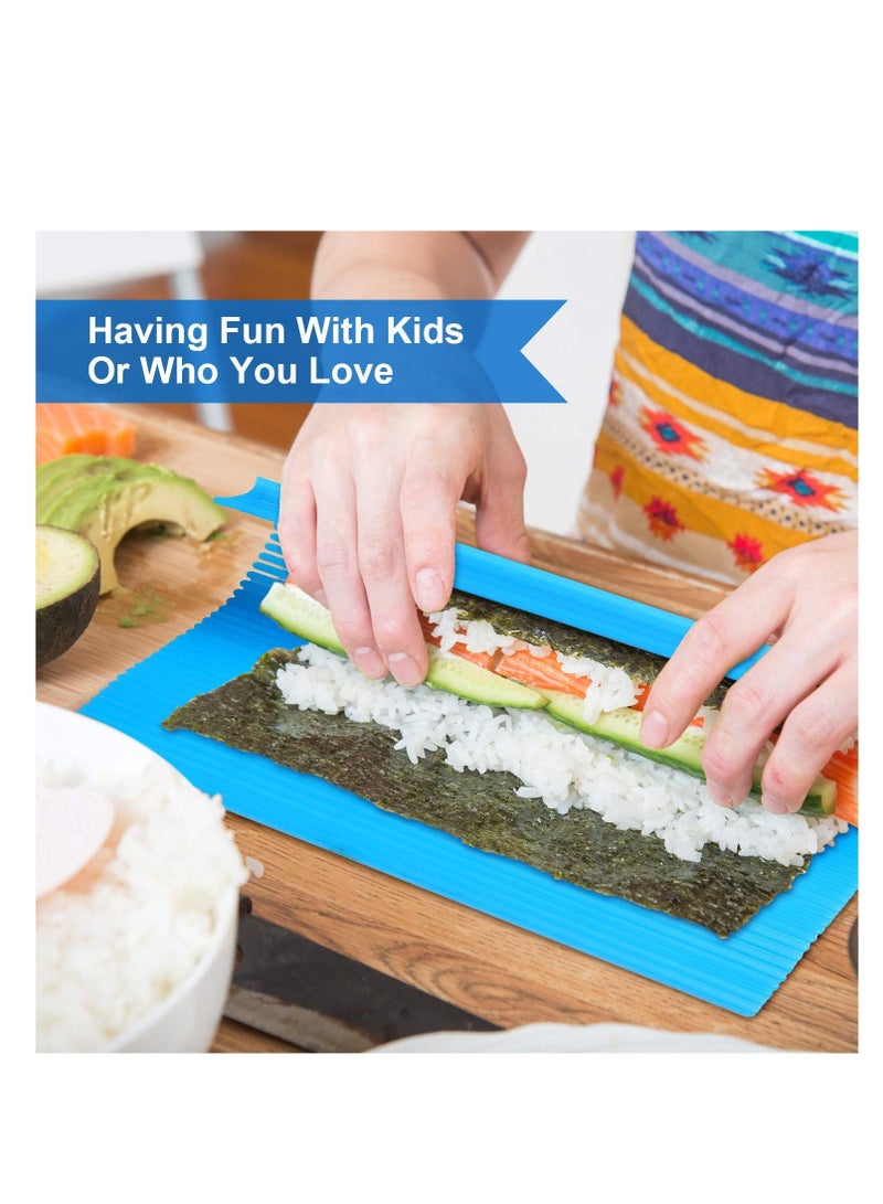 SYOSI مجموعة سوشي رول مكونة من 3 قطع، حصيرة سوشي غير لاصقة، مجموعة صنع سوشي بلاستيكية، صانع لف السوشي منزلي، حصيرة لف سوشي متينة للسوشي المنزلي 8.27 × 9.16 بوصة (أحمر، أخضر وأزرق) - Image 2