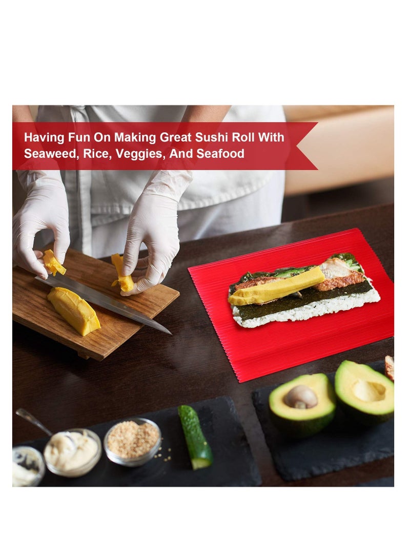SYOSI مجموعة سوشي رول مكونة من 3 قطع، حصيرة سوشي غير لاصقة، مجموعة صنع سوشي بلاستيكية، صانع لف السوشي منزلي، حصيرة لف سوشي متينة للسوشي المنزلي 8.27 × 9.16 بوصة (أحمر، أخضر وأزرق) - Image 3