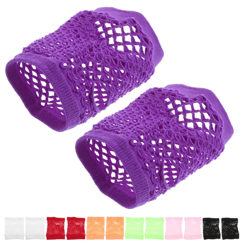 8 Pairs Short Fingerless Fishnet Gloves: Punk Style Neon Mesh Gloves For 80s Party Costume Accessories Retro Halloween Masquerade Cosplay - Image 1