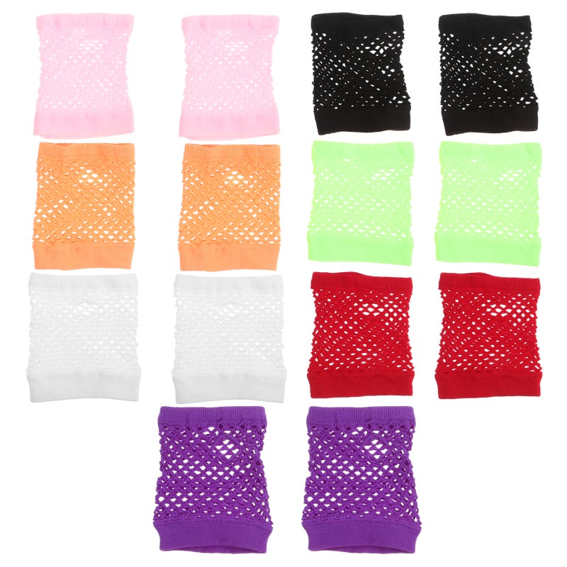 8 Pairs Short Fingerless Fishnet Gloves: Punk Style Neon Mesh Gloves For 80s Party Costume Accessories Retro Halloween Masquerade Cosplay - Image 5