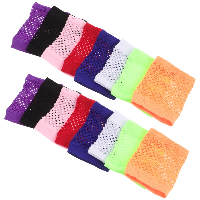 8 Pairs Short Fingerless Fishnet Gloves: Punk Style Neon Mesh Gloves For 80s Party Costume Accessories Retro Halloween Masquerade Cosplay - Image 4
