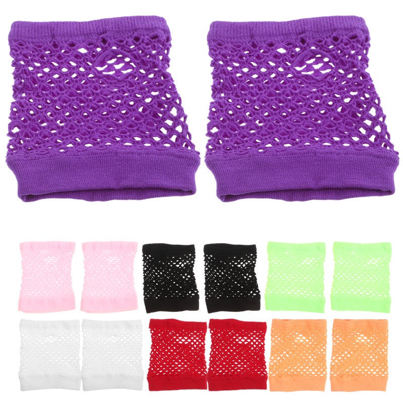 8 Pairs Short Fingerless Fishnet Gloves: Punk Style Neon Mesh Gloves For 80s Party Costume Accessories Retro Halloween Masquerade Cosplay - Image 3