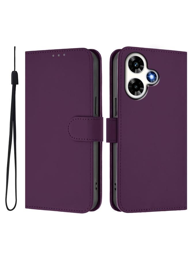 Green Tiger Case For Infinix Hot 30 4G Skin Feel Solid Color Leather Phone Case with Lanyard - Image 2