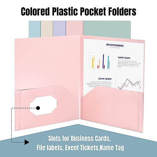 GNL Plastic Folders with Pockets, Pack of 5, Muted Pastel Colors, Heavy Duty 2 Pocket File Folders Letter Size, Pocket Folders for School, Home, and Office - Image 5