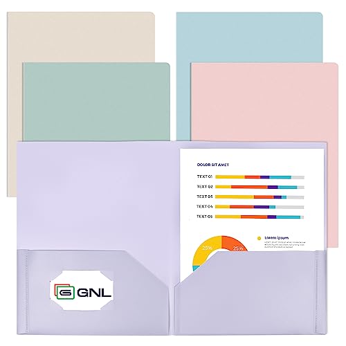 GNL Plastic Folders with Pockets, Pack of 5, Muted Pastel Colors, Heavy Duty 2 Pocket File Folders Letter Size, Pocket Folders for School, Home, and Office - Image 1